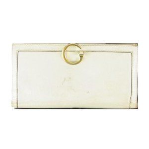 Gucci White Leather With Gold G Hinge Closure Vintage Wallet